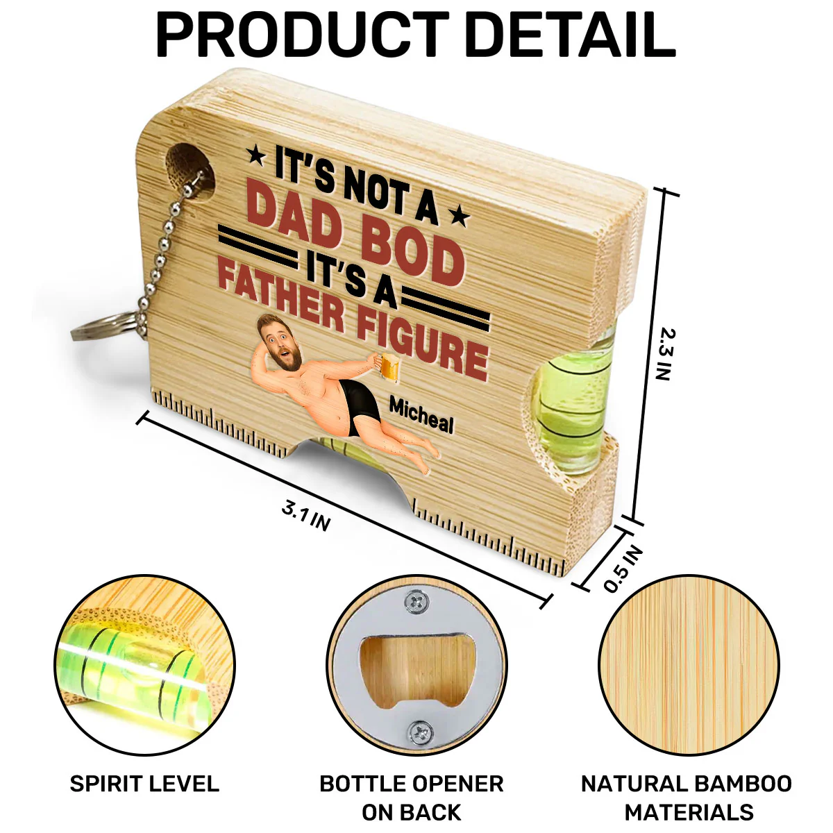 It’s Not A Dad Bod It’s A Father Figure - Personalized Spirit Level Bottle Opener Keyring - Image 6