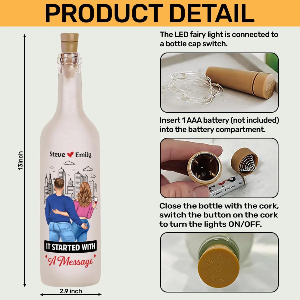 It Started With A Message - Personalized Bottle Lamp - Image 6