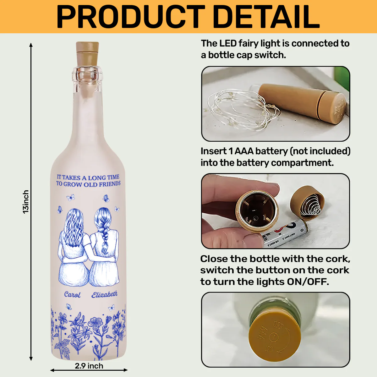 It Takes A Long Time To Grow Old Friends - Personalized Bottle Lamp - Image 6