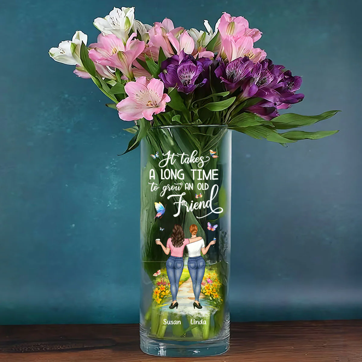 It Takes A Long Time  To Grow An Old Friend - Personalized Glass Vase - Image 2