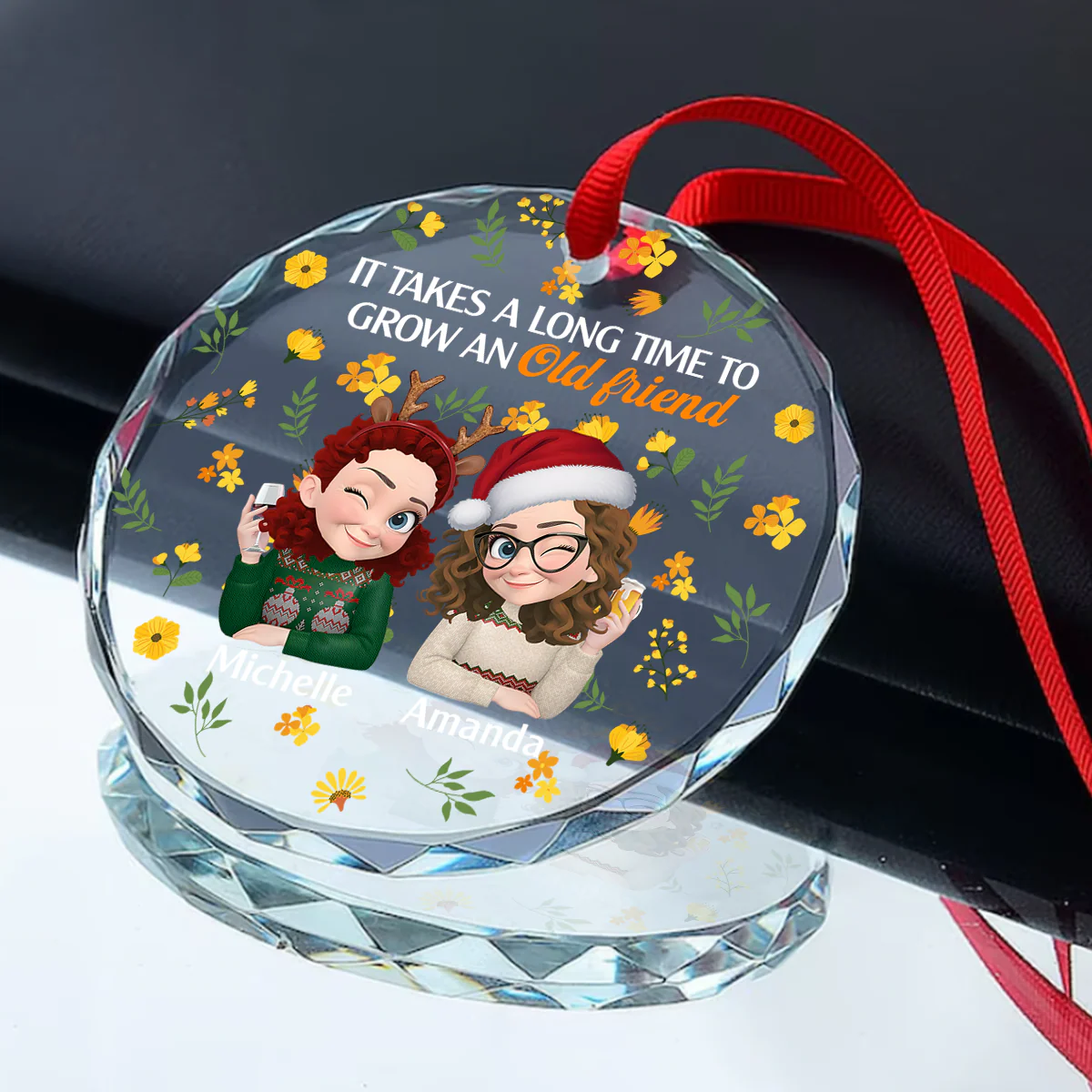 It Takes A Long Time To Grow An Old Friend - Personalized Round Shaped Glass Ornament - Image 2