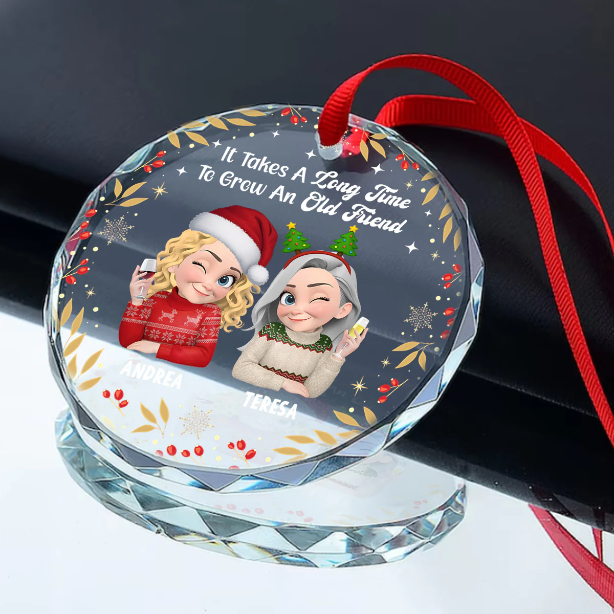 It Takes A Long Time To Grow An Old Friend - Personalized Round Shaped Glass Ornament - Image 3