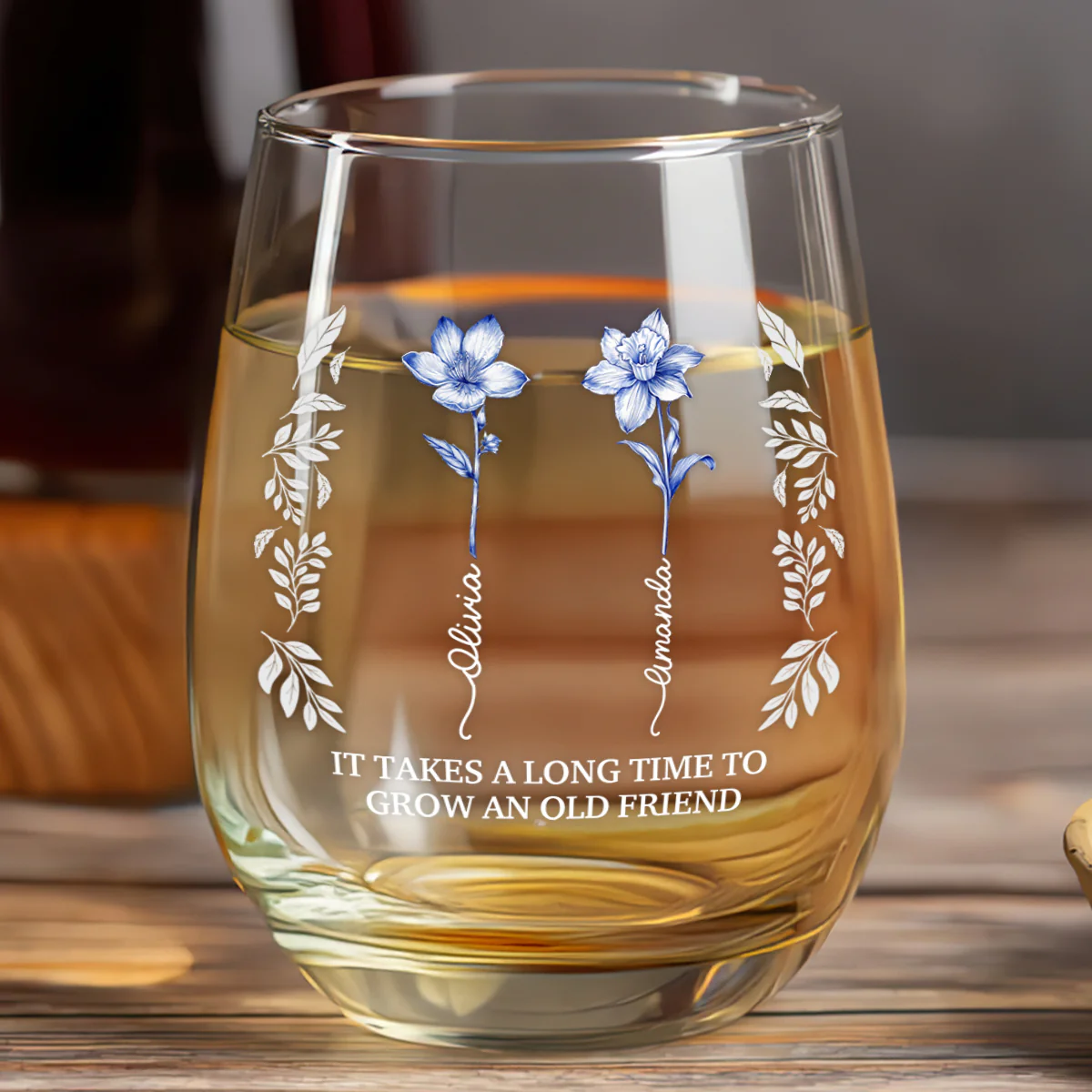 It Takes A Long Time To Grow An Old Friend - Personalized Stemless Wine Glass - Image 5