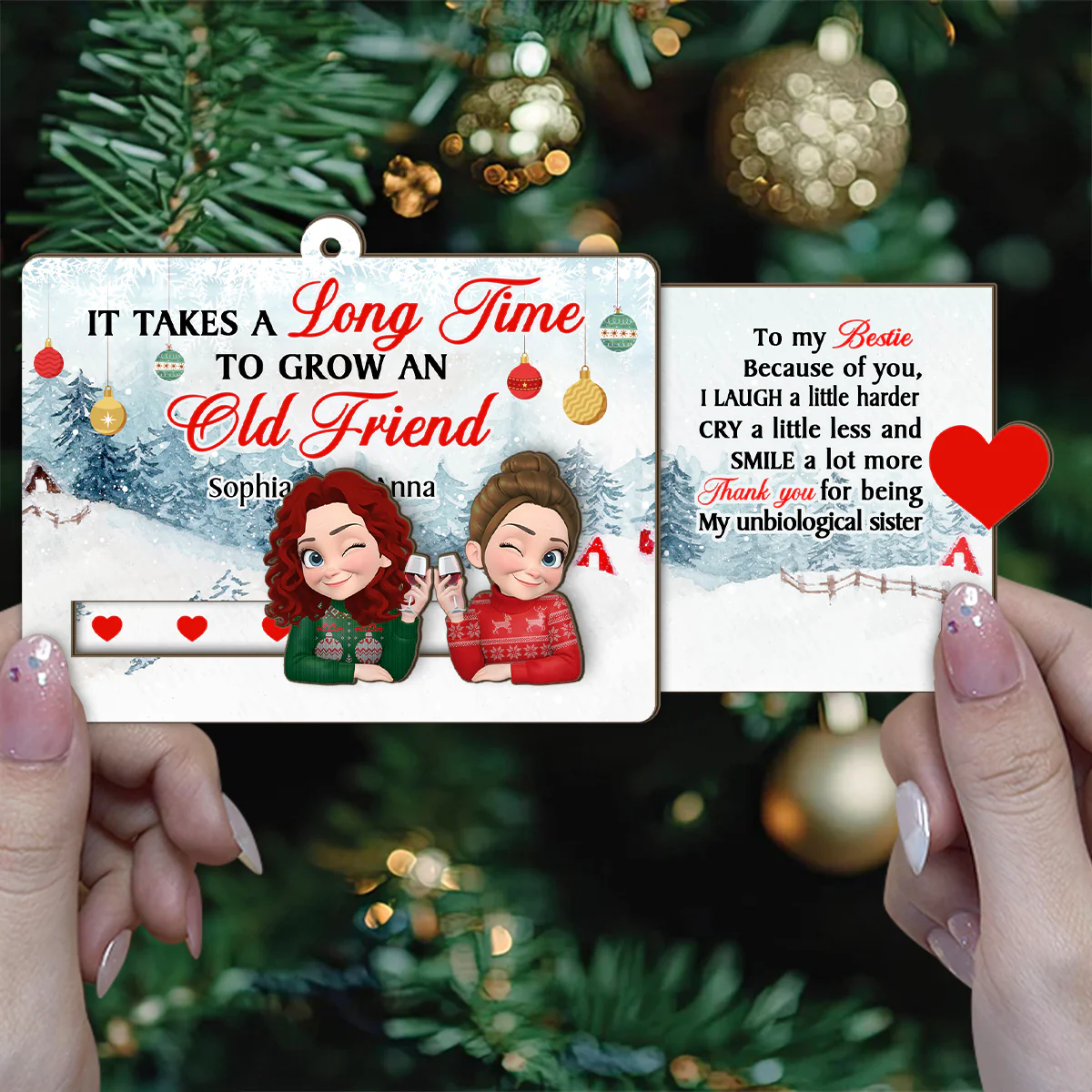 It Takes A Long Time To Grow An Old Friend - Personalized Wooden Slider Ornament - Image 4