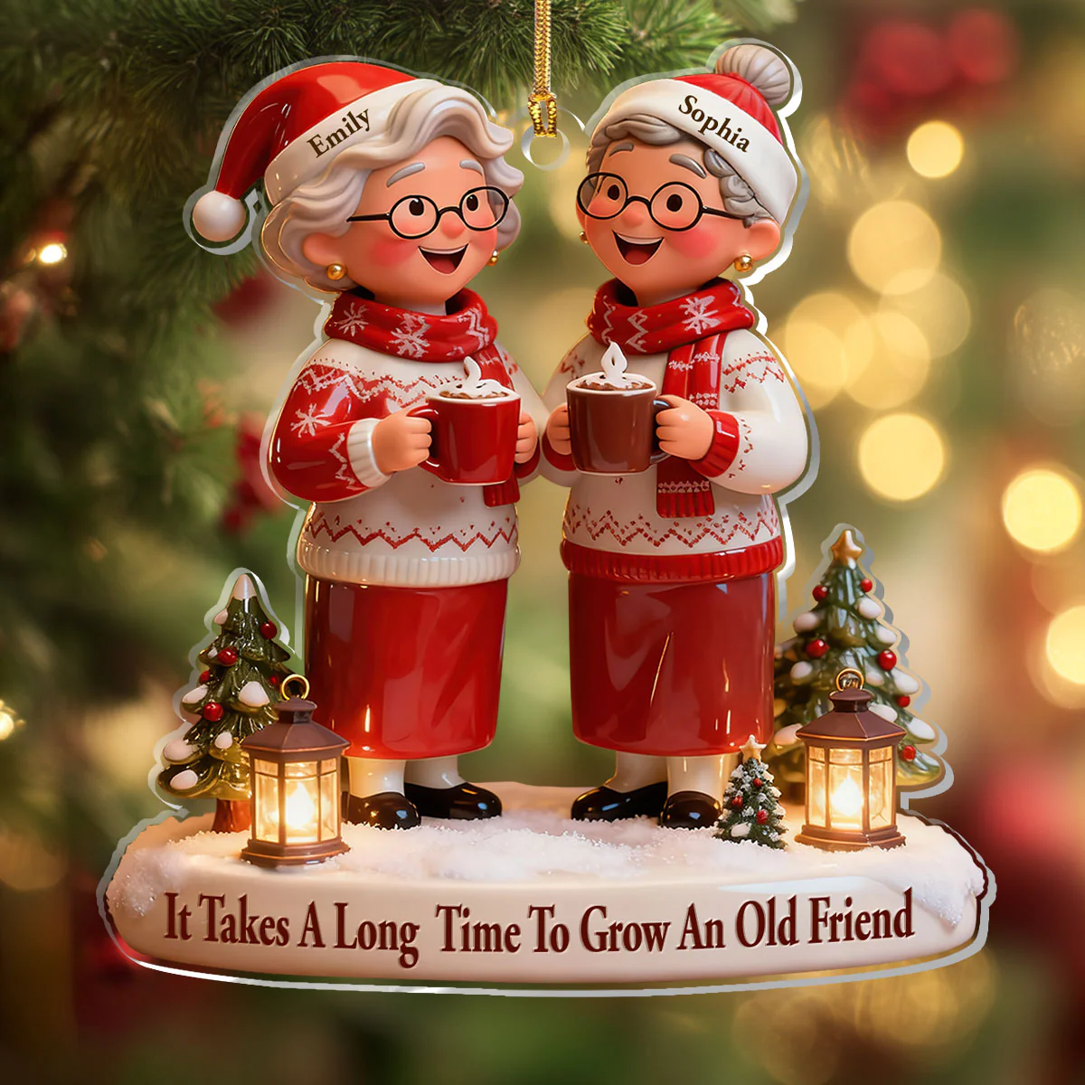 It Takes A Long Time To Grow Old Friends - Personalized 1-Layer Acrylic Ornament - Image 4
