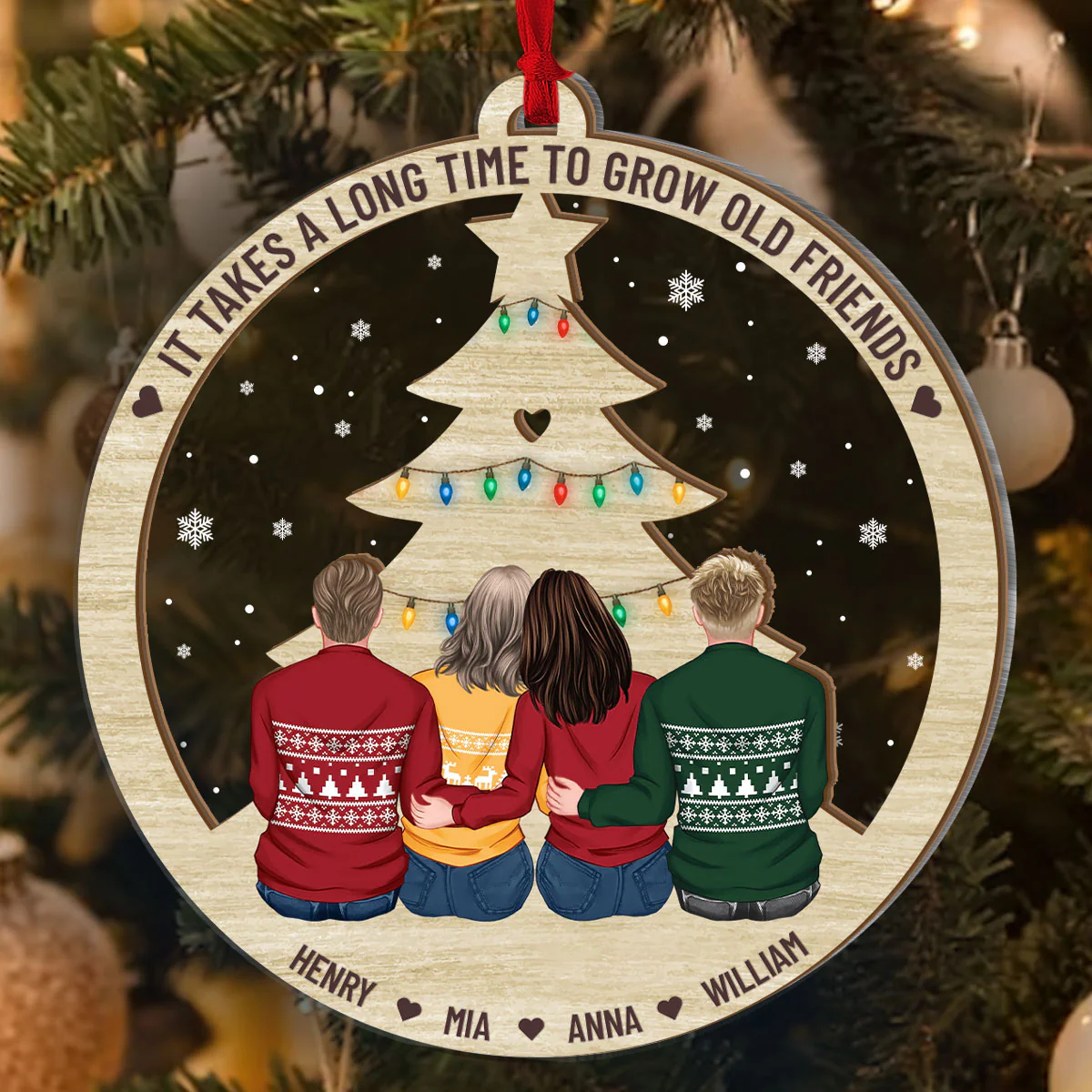 It Takes A Long Time To Grow Old Friends - Personalized 2-Layered Wooden & Acrylic Ornament - Image 3