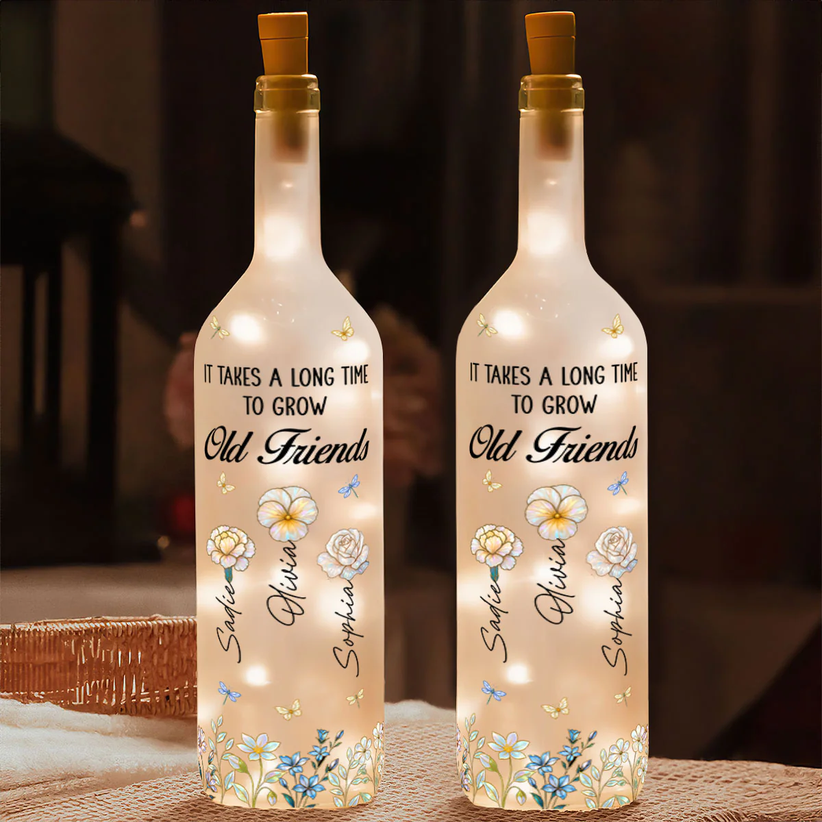 It Takes A Long Time To Grow Old Friends - Personalized Bottle Lamp - Image 2