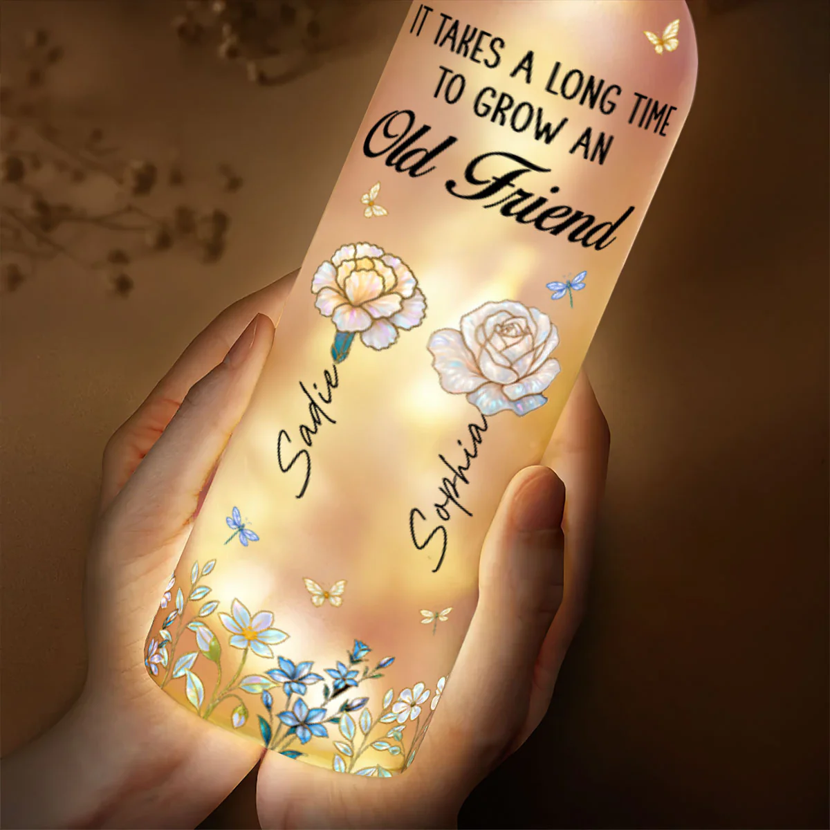 It Takes A Long Time To Grow Old Friends - Personalized Bottle Lamp - Image 3