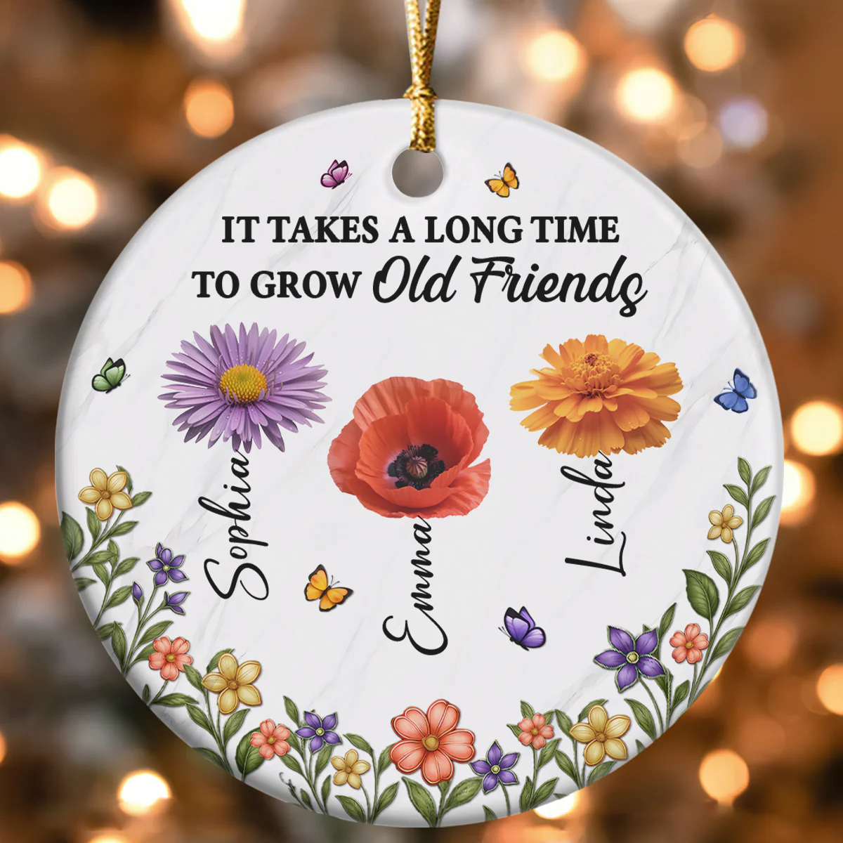 It Takes A Long Time To Grow Old Friends - Personalized Round Shaped Ceramic Ornament - Image 4