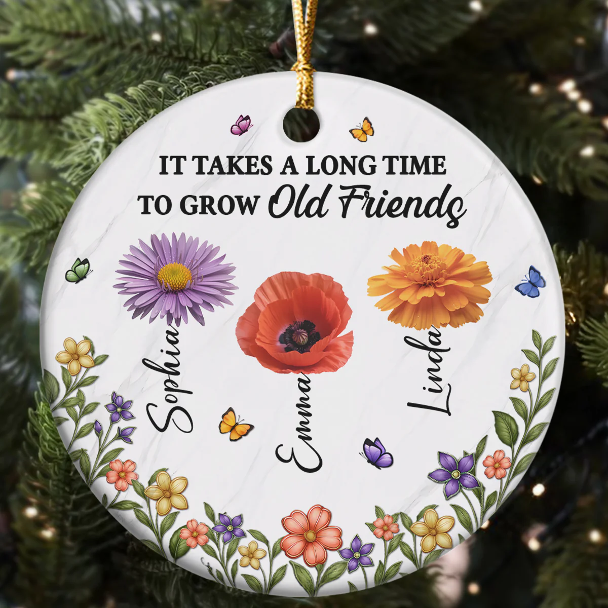 It Takes A Long Time To Grow Old Friends - Personalized Round Shaped Ceramic Ornament - Image 5