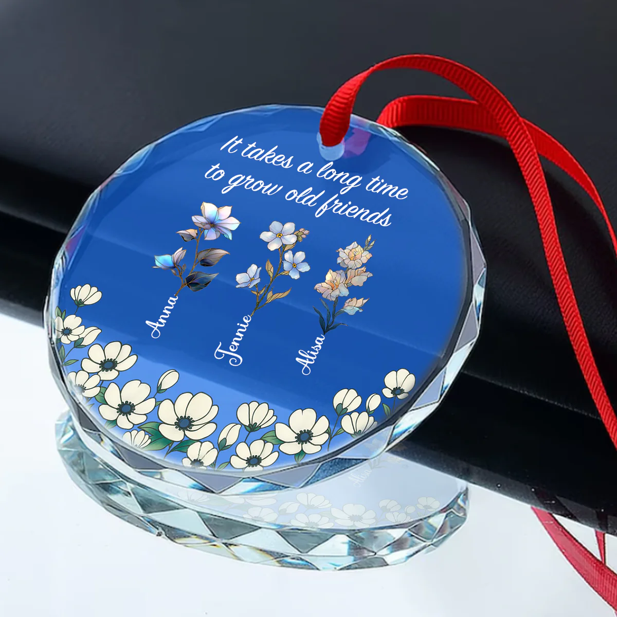 It Takes A Long Time To Grow Old Friends - Personalized Round Shaped Glass Ornament - Image 3