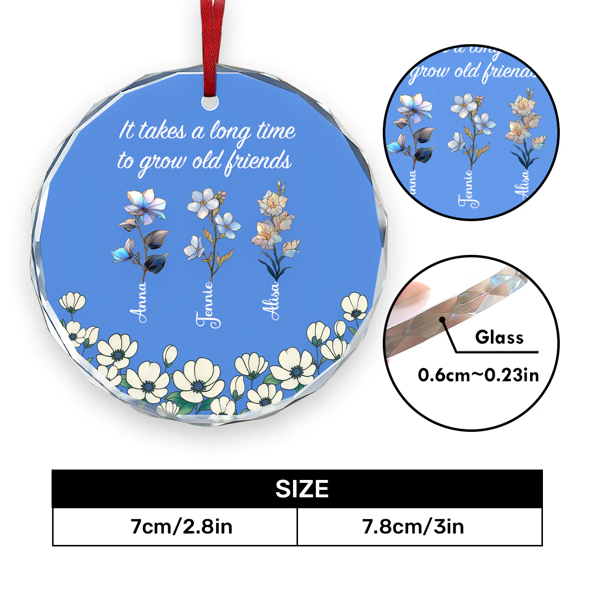It Takes A Long Time To Grow Old Friends - Personalized Round Shaped Glass Ornament - Image 6