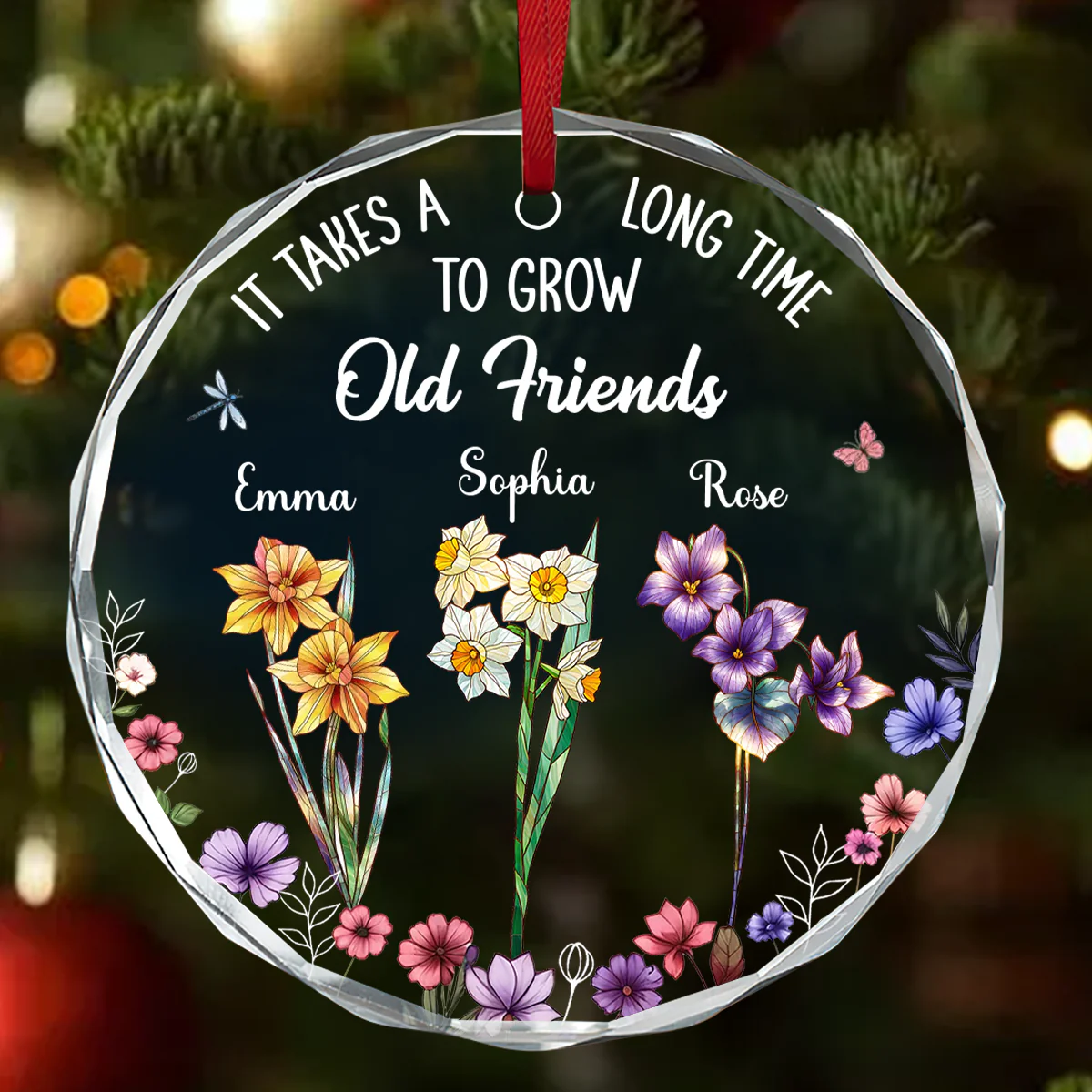 It Takes A Long Time To Grow Old Friends - Personalized Round Shaped Glass Ornament