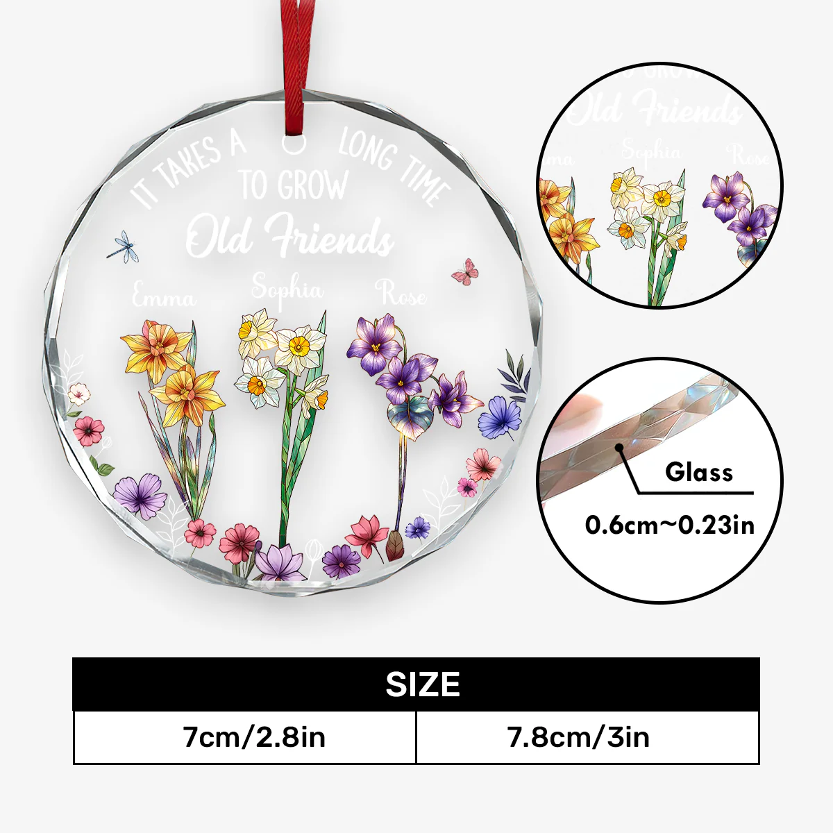 It Takes A Long Time To Grow Old Friends - Personalized Round Shaped Glass Ornament - Image 4