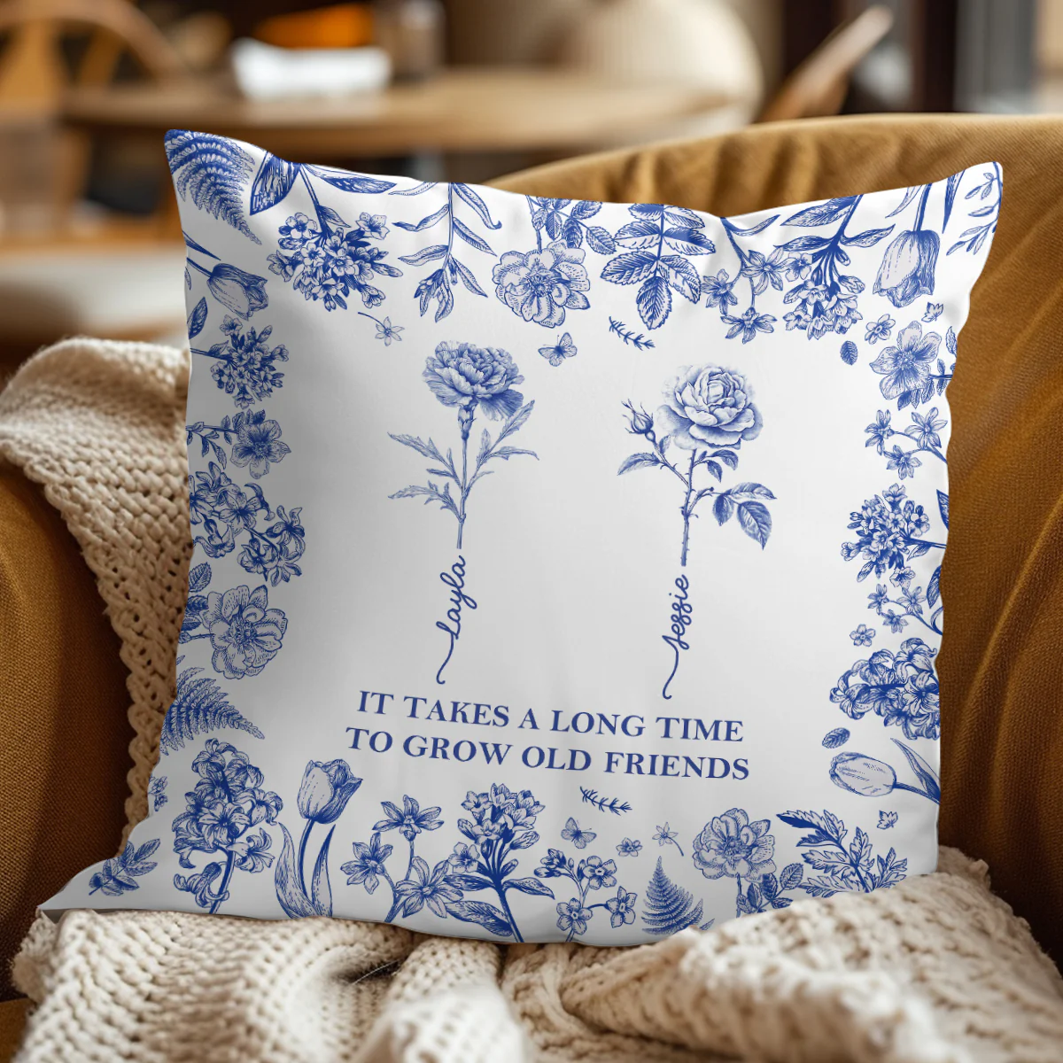 It Takes A Long Time To Grow Old
Friends Toile De Jouy - Personalized Crystal Velvet Pillow - Image 3