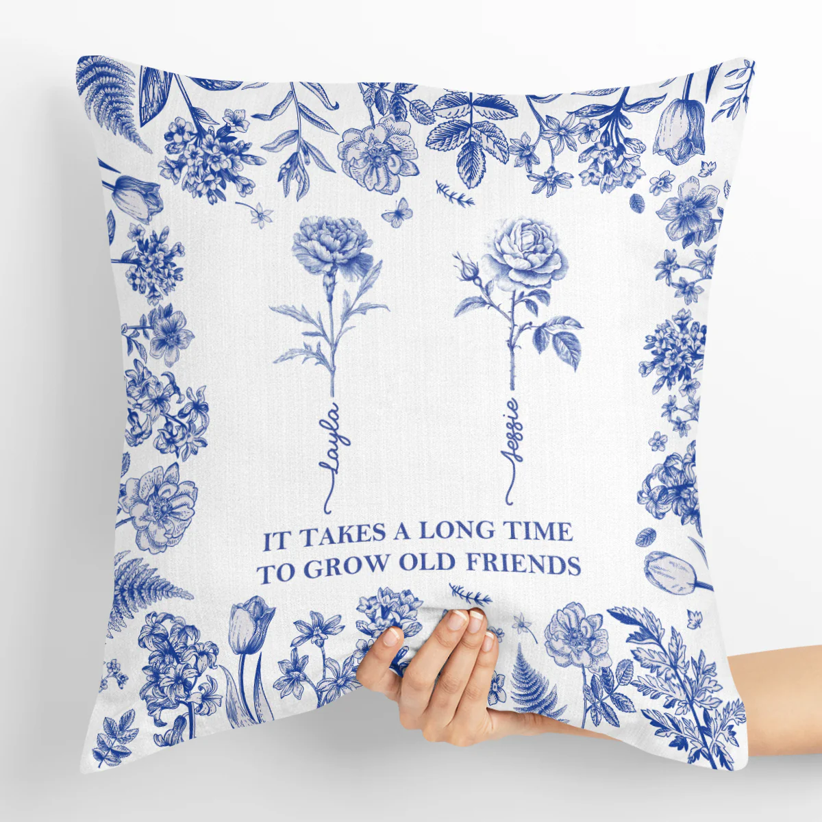 It Takes A Long Time To Grow Old
Friends Toile De Jouy - Personalized Crystal Velvet Pillow - Image 4