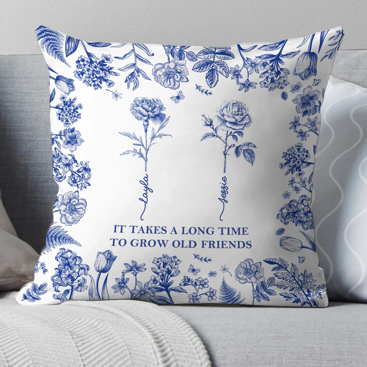 It Takes A Long Time To Grow Old
Friends Toile De Jouy - Personalized Crystal Velvet Pillow - Image 5