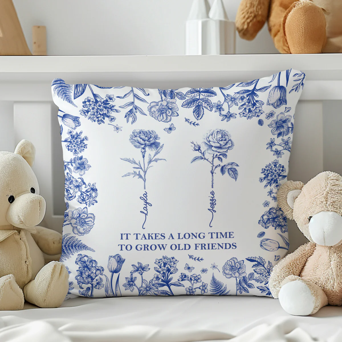 It Takes A Long Time To Grow Old
Friends Toile De Jouy - Personalized Crystal Velvet Pillow - Image 7