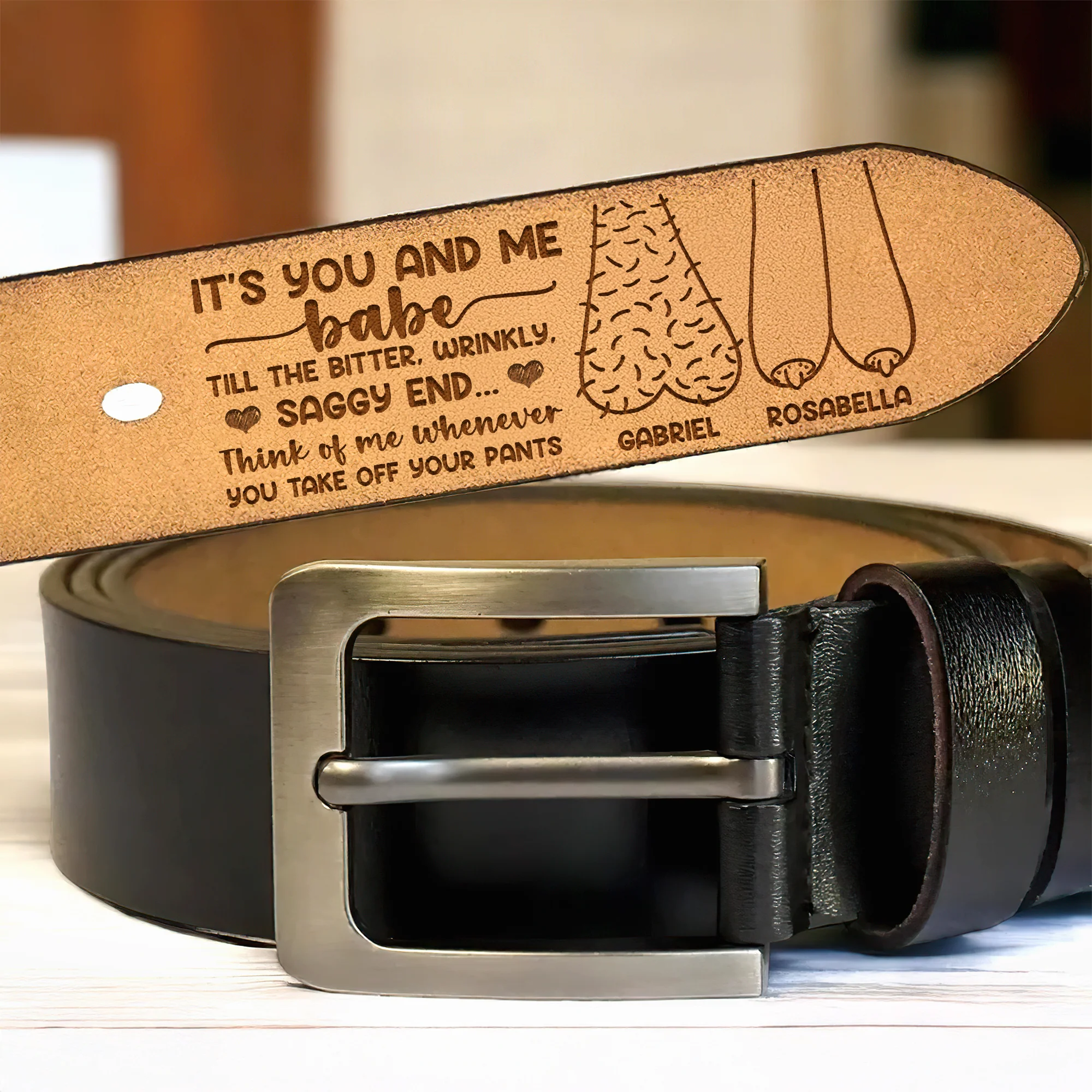 It's You And Me Babe Till The End Couple - Personalized Engraved Leather Belt - Image 2