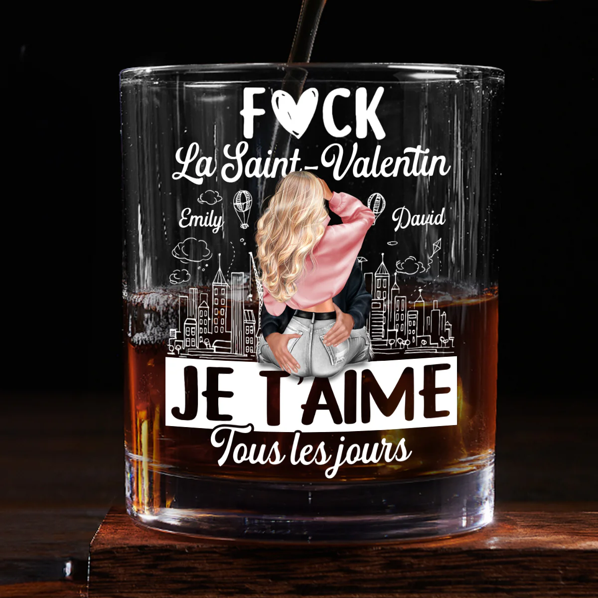 Je T’aime Tous Les Jours - Personalized Round Whiskey Glass