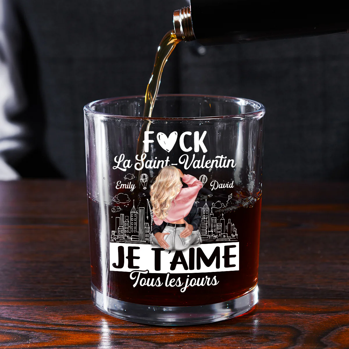 Je T’aime Tous Les Jours - Personalized Round Whiskey Glass - Image 2