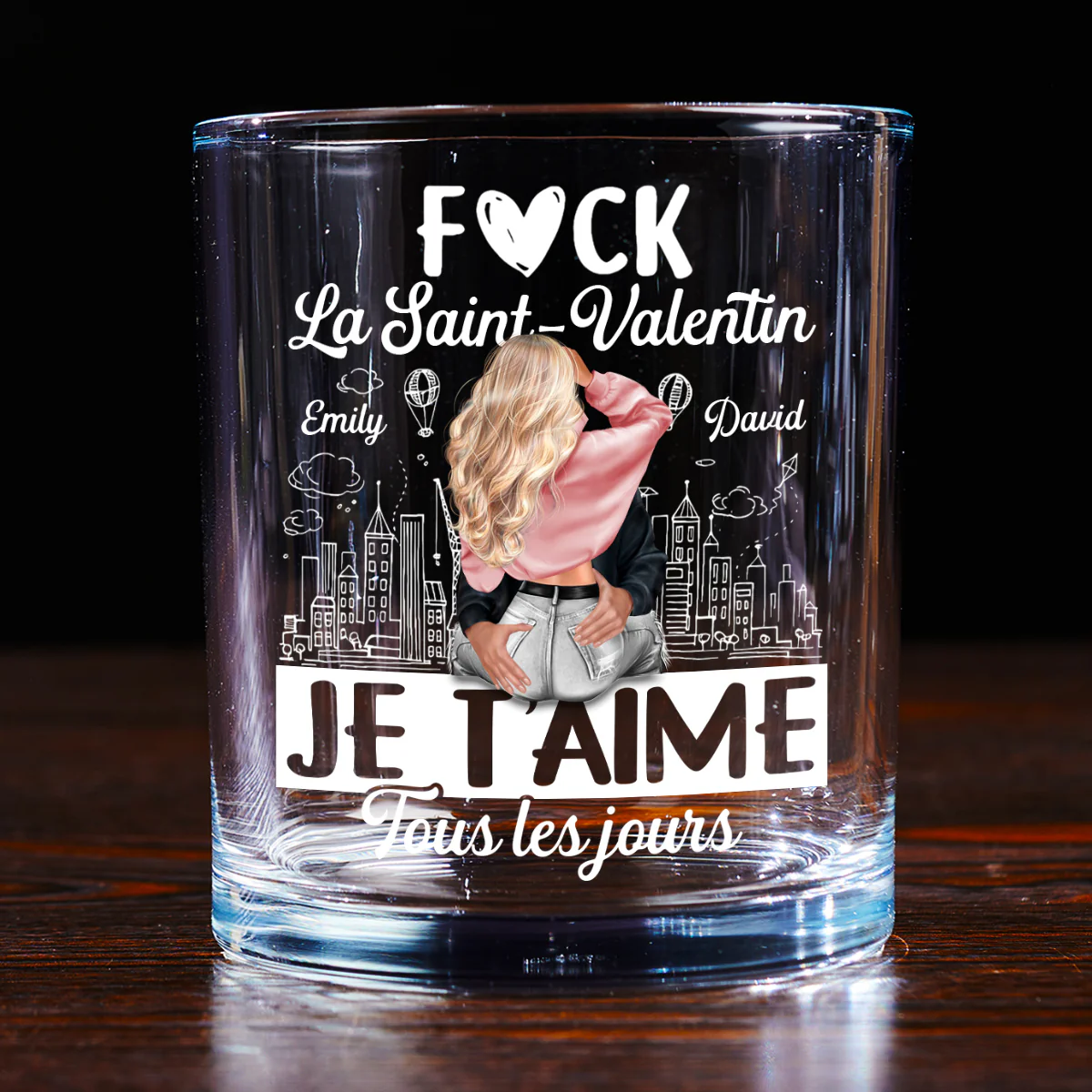 Je T’aime Tous Les Jours - Personalized Round Whiskey Glass - Image 3