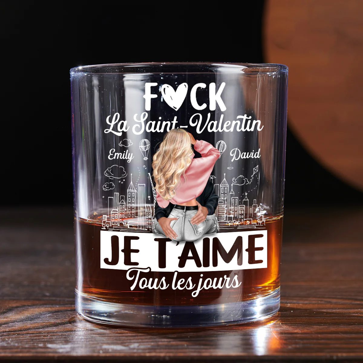 Je T’aime Tous Les Jours - Personalized Round Whiskey Glass - Image 4