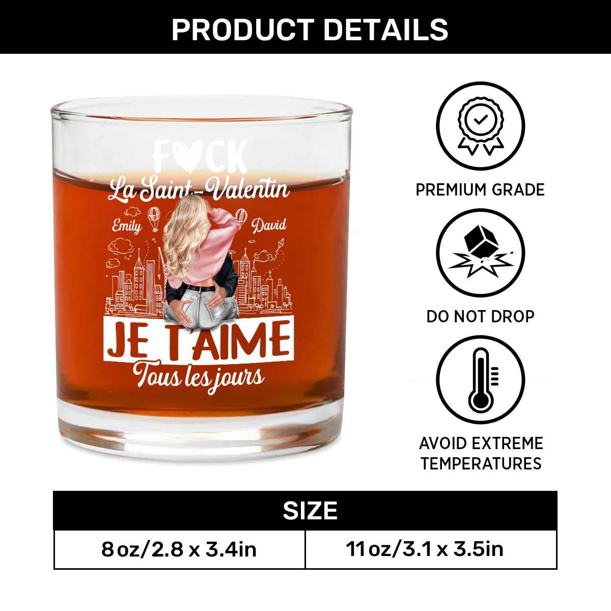 Je T’aime Tous Les Jours - Personalized Round Whiskey Glass - Image 5