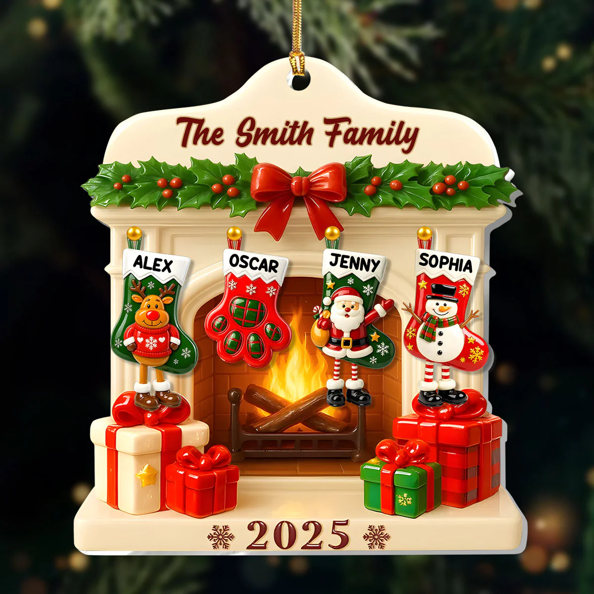 Jolly Stockings Hanging - Personalized 1-Layer Acrylic Ornament