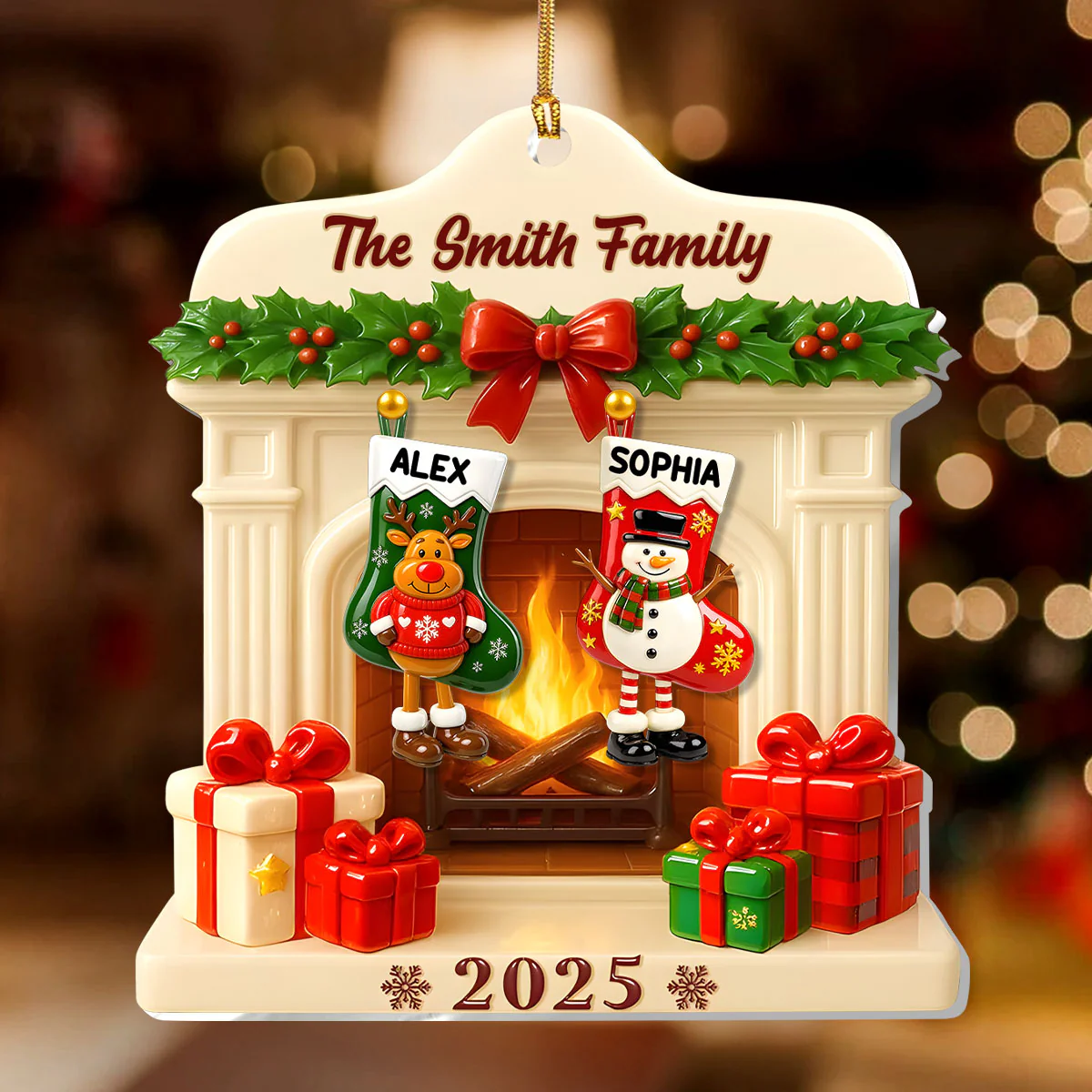 Jolly Stockings Hanging - Personalized 1-Layer Acrylic Ornament - Image 2