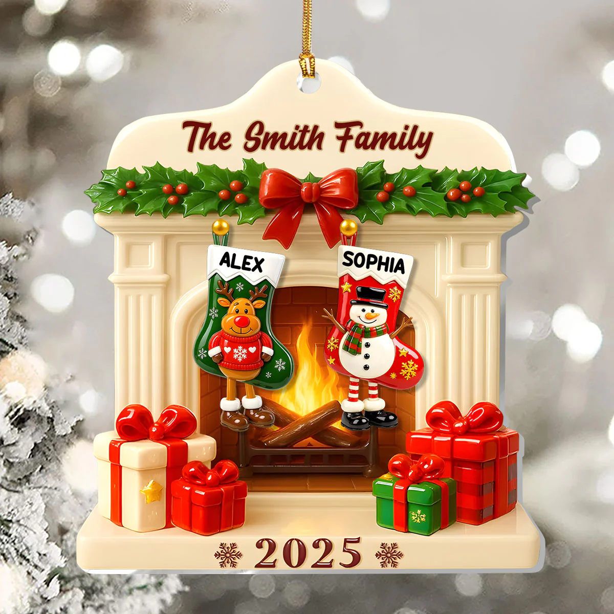 Jolly Stockings Hanging - Personalized 1-Layer Acrylic Ornament - Image 5