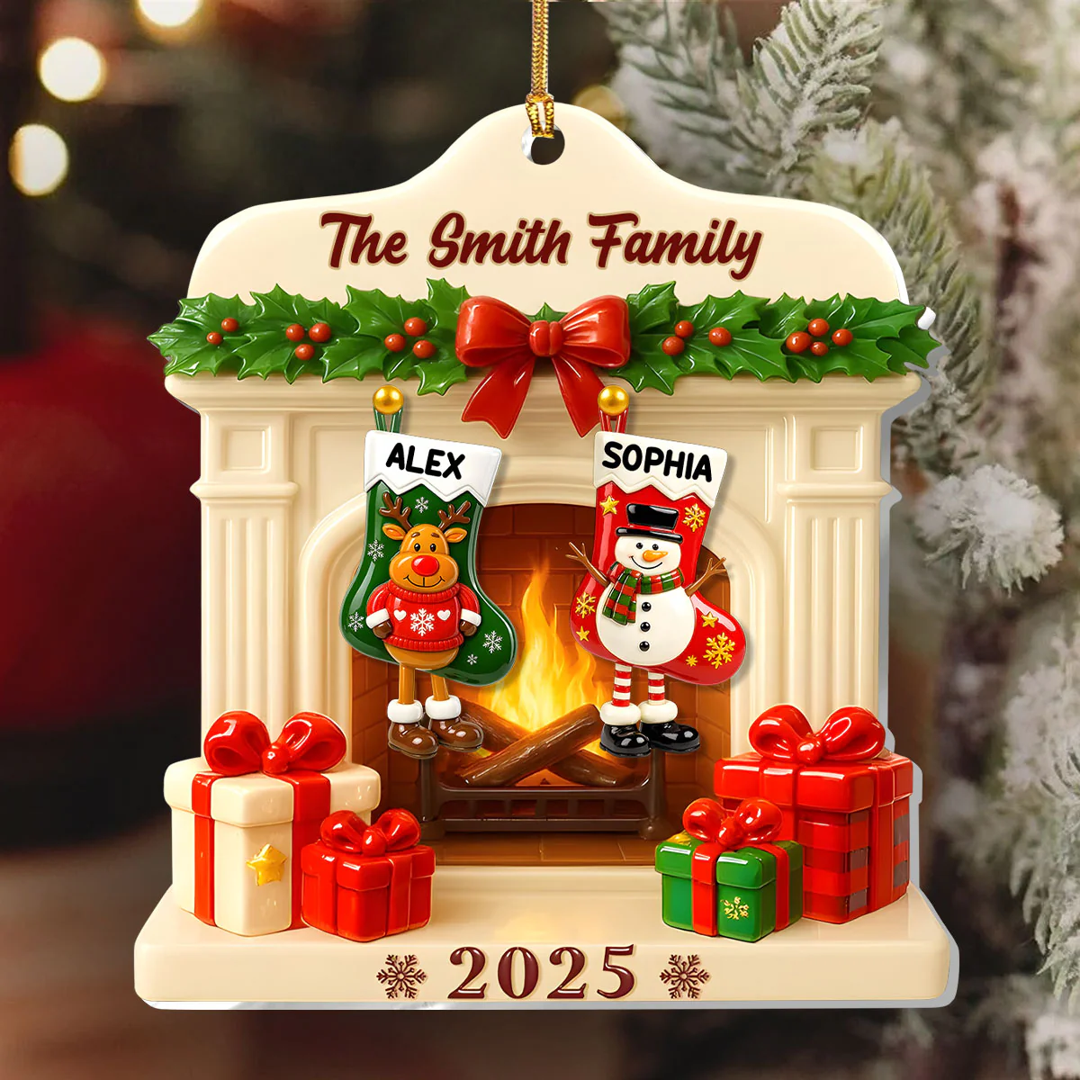 Jolly Stockings Hanging - Personalized 1-Layer Acrylic Ornament - Image 6
