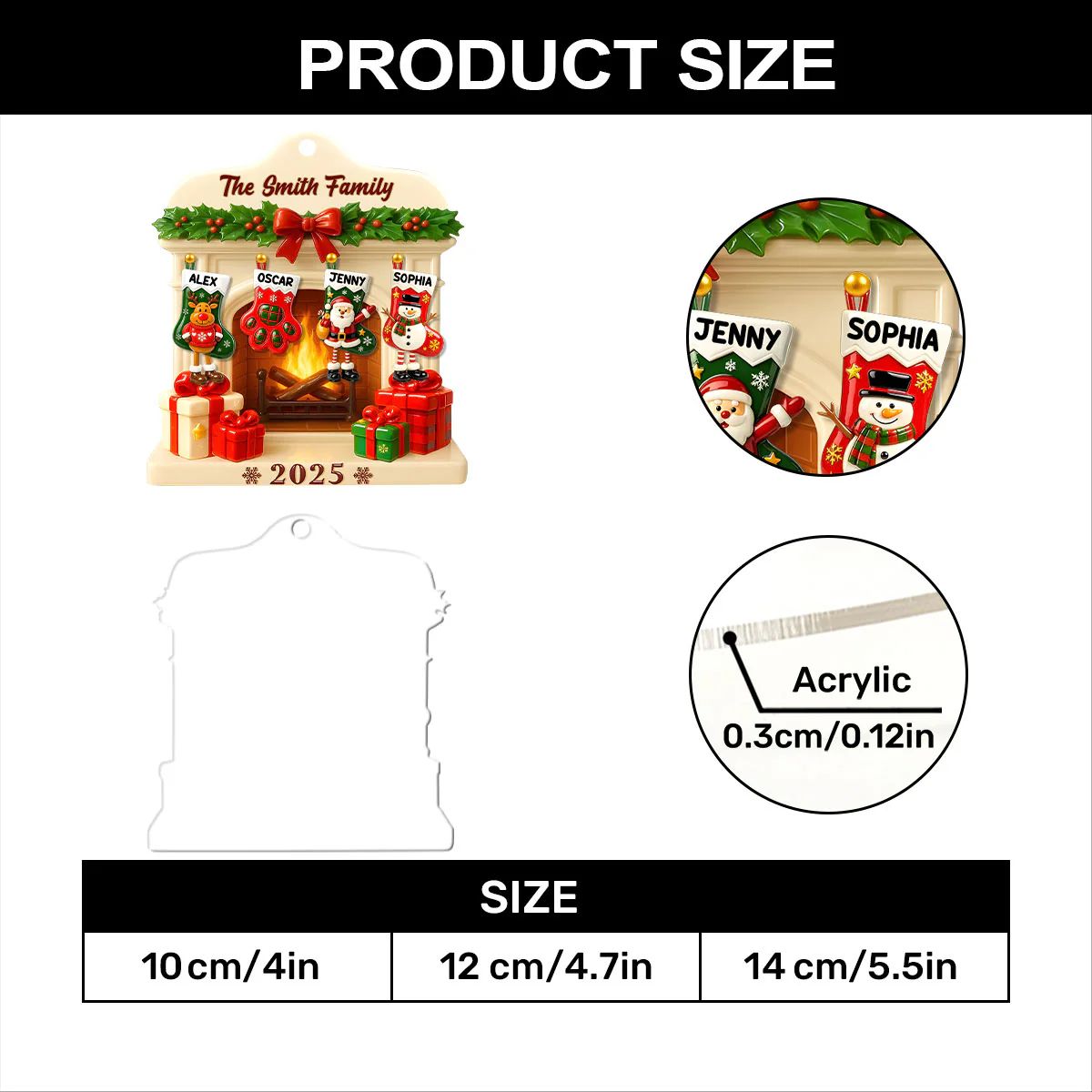 Jolly Stockings Hanging - Personalized 1-Layer Acrylic Ornament - Image 7