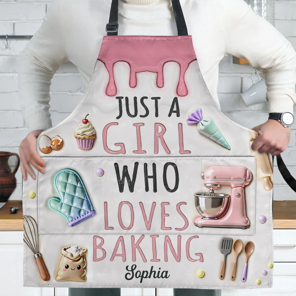 Just A Girl Who Loves Baking - Personalized Apron With Pocket - Image 4