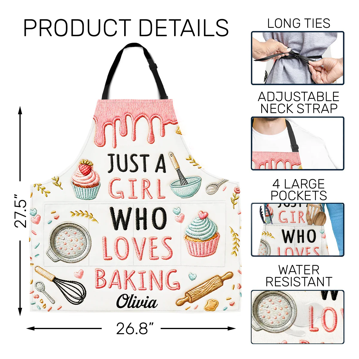 Just A Girl Who Loves Baking - Personalized Apron With Pocket - Image 5