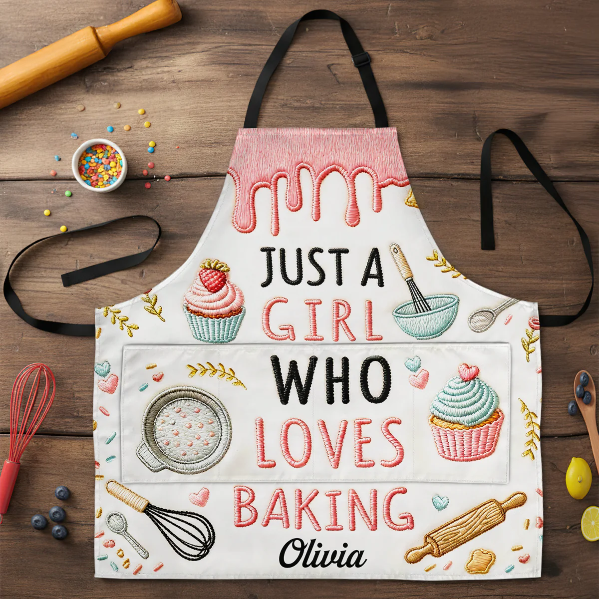 Just A Girl Who Loves Baking - Personalized Kid Apron With Pocket - Image 3