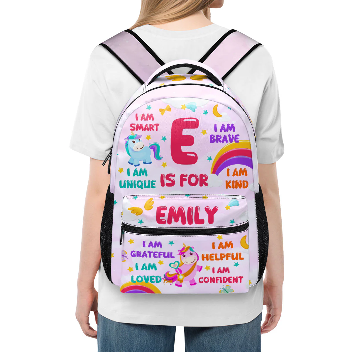 Kid Affirmations And Initial Name - Personalized Backpack - Image 4