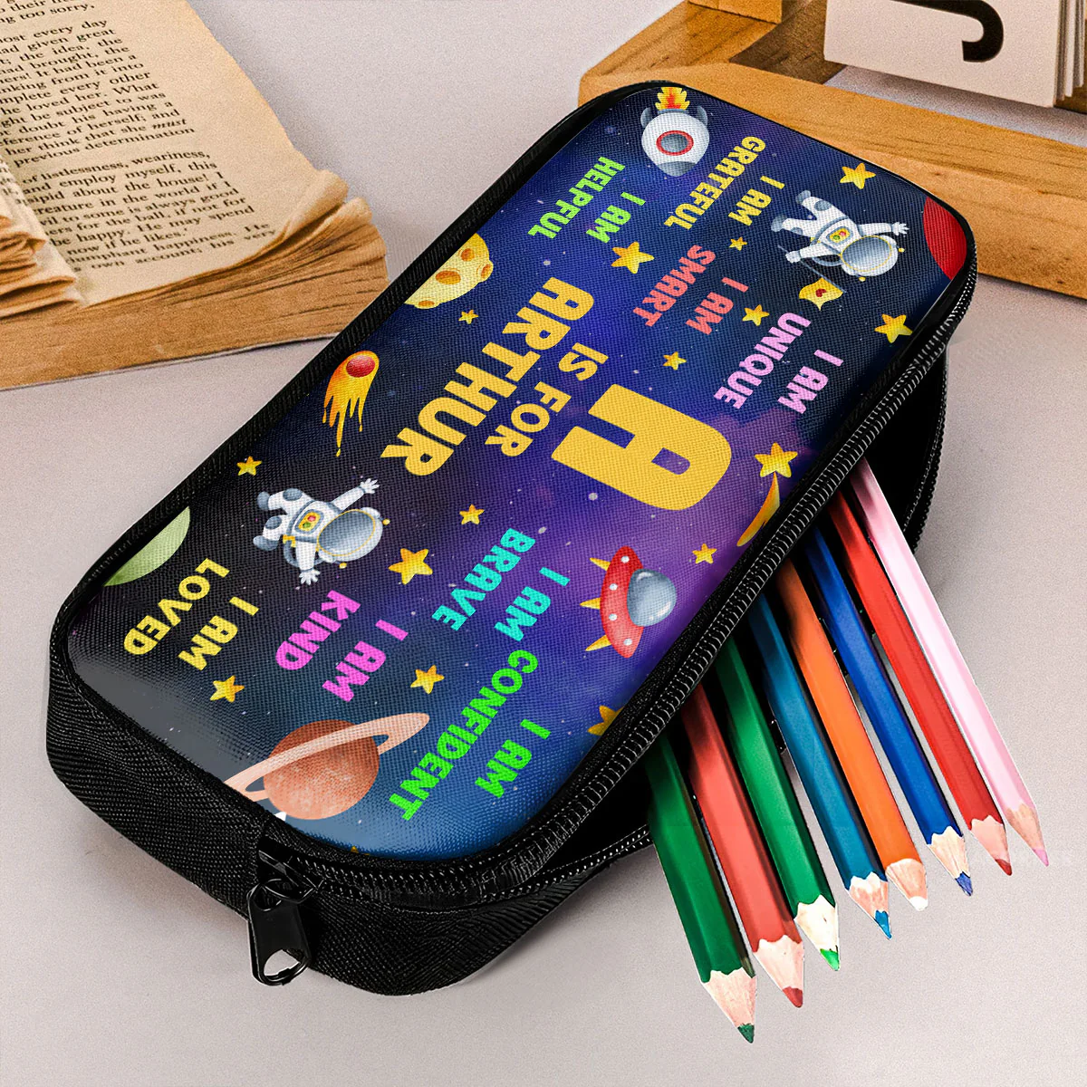Kid Affirmations And Initial Name - Personalized Pencil Case - Image 2
