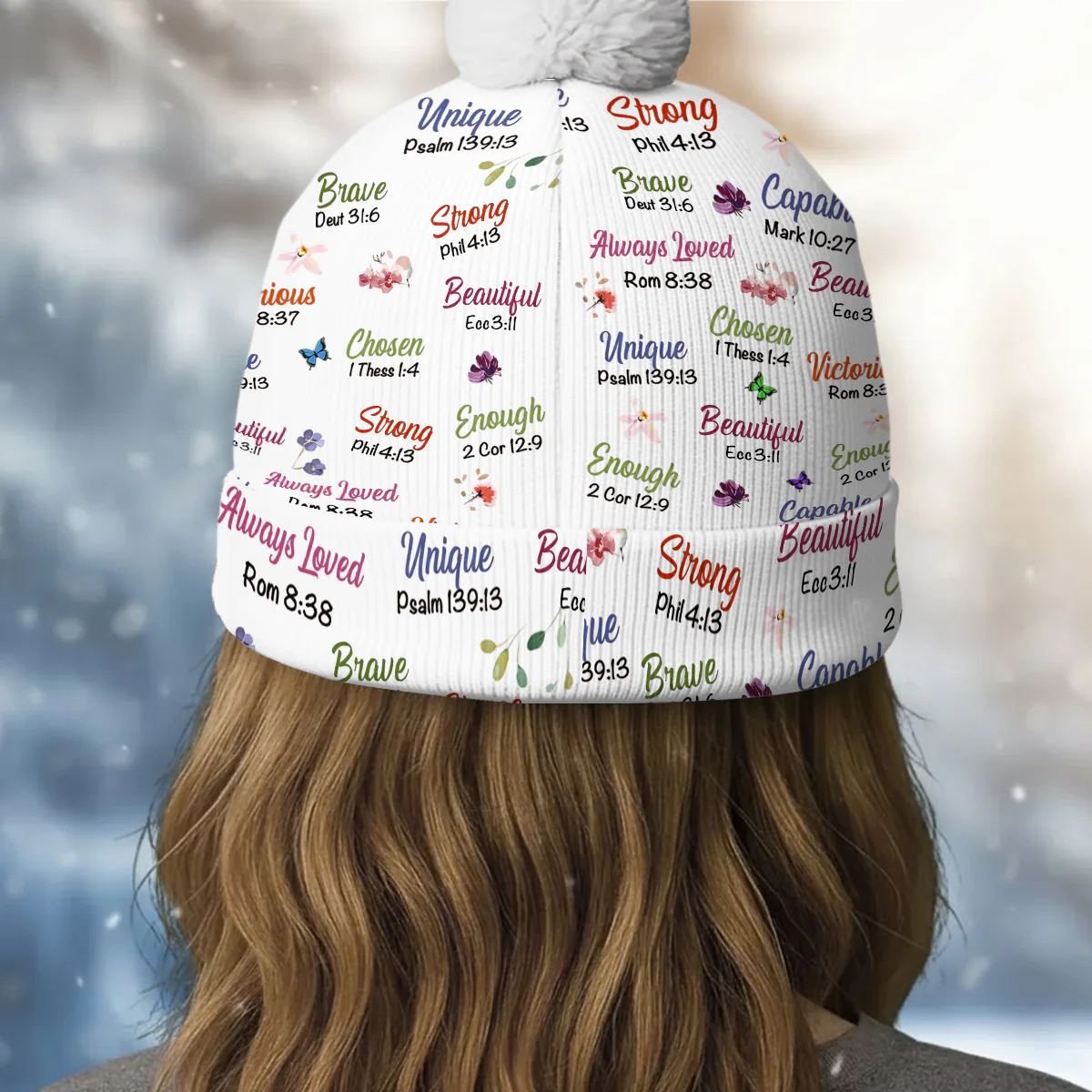 Kid Birth Flower God Says I Am - Personalized Bobble Beanie Hat - Image 4