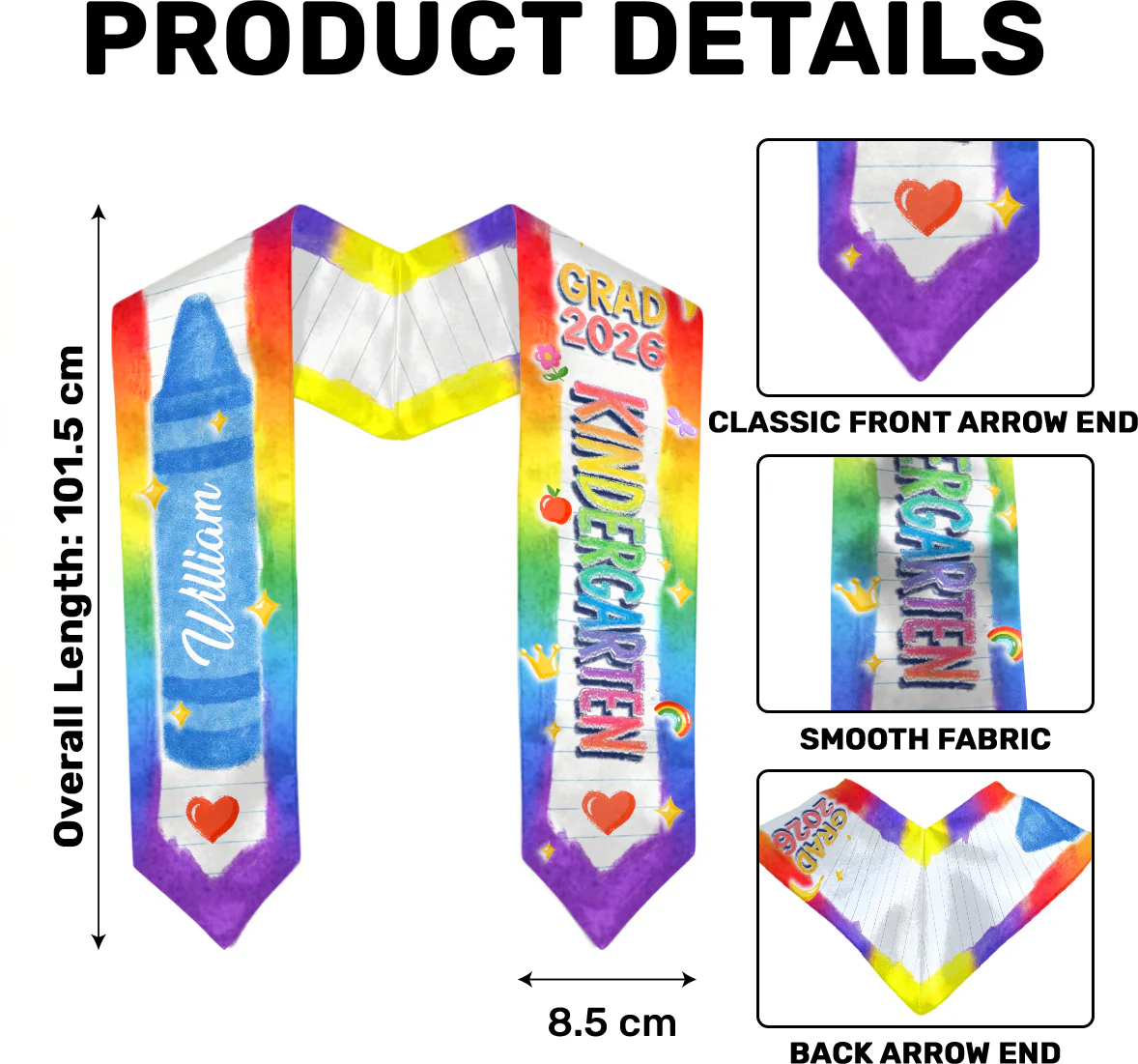 Kid Crayons Graduation Custom Name - Personalized Kid Graduation Stole - Image 7