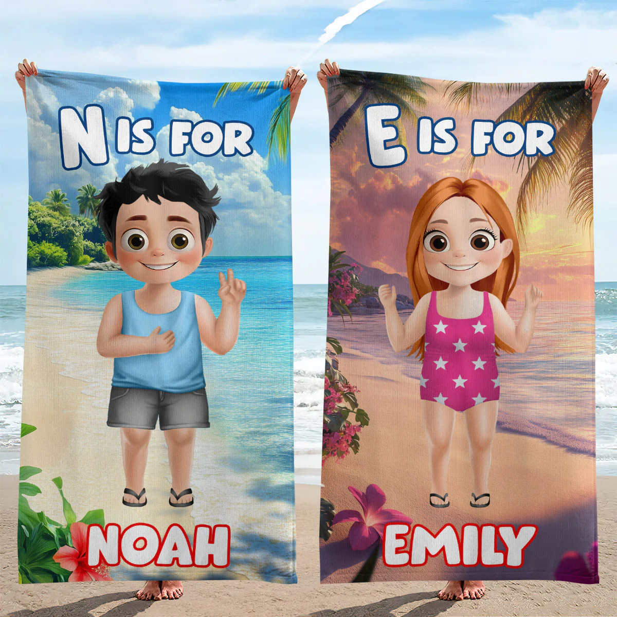 Kid Custom Initials - Personalized Beach Towel