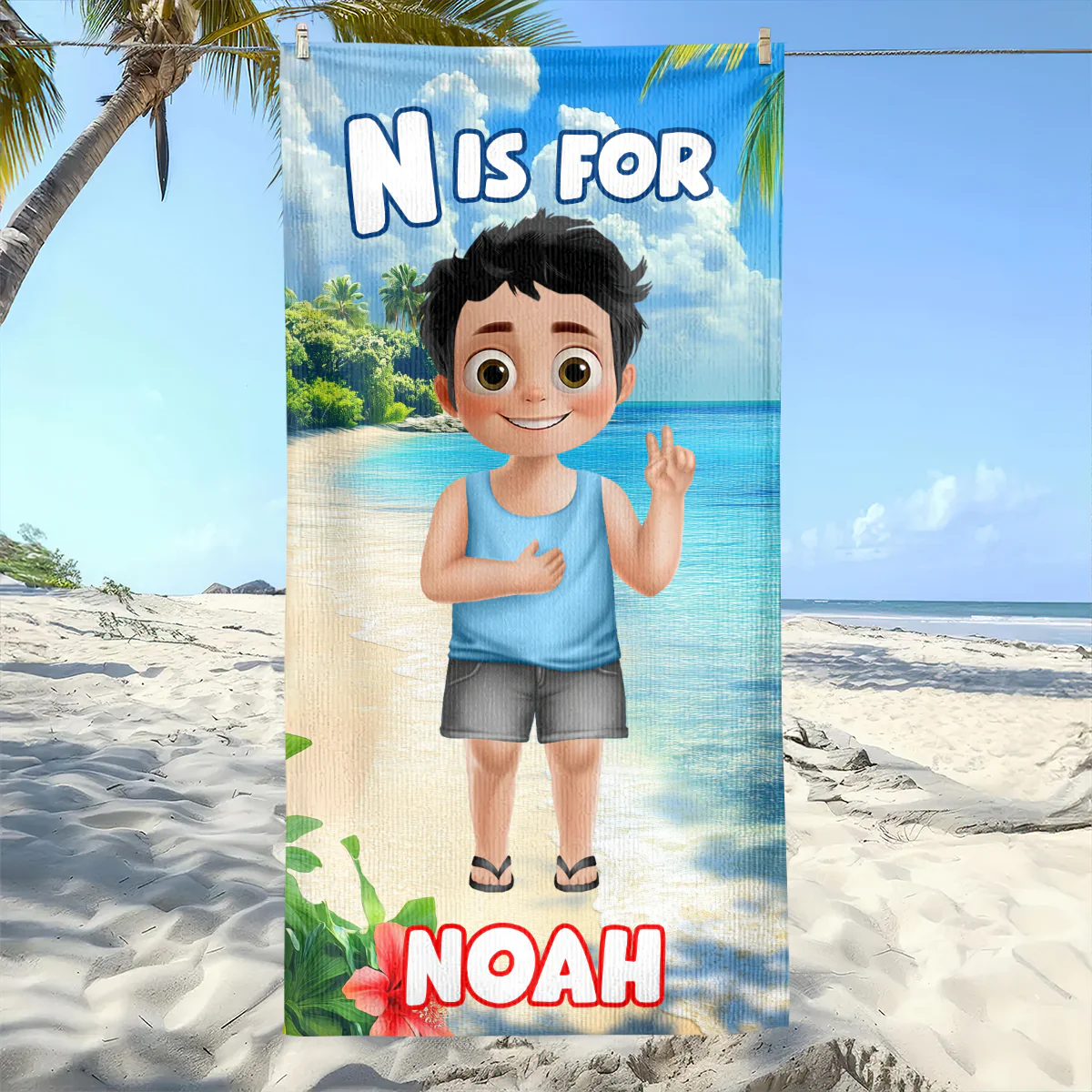 Kid Custom Initials - Personalized Beach Towel - Image 7