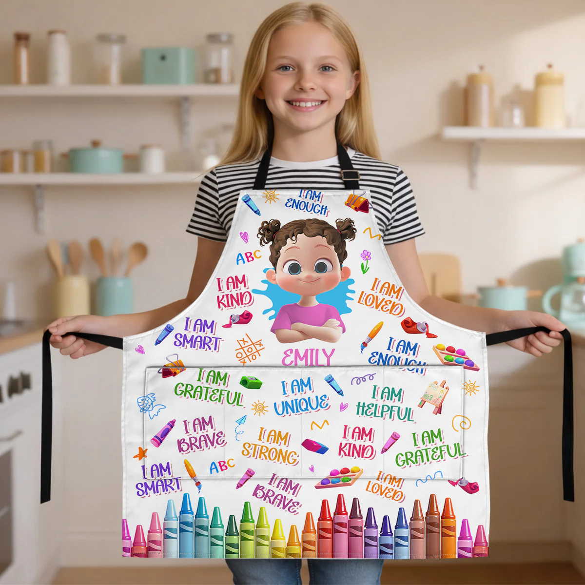 Kid's Art Affirmations - Personalized Kid Apron With Pocket - Image 3