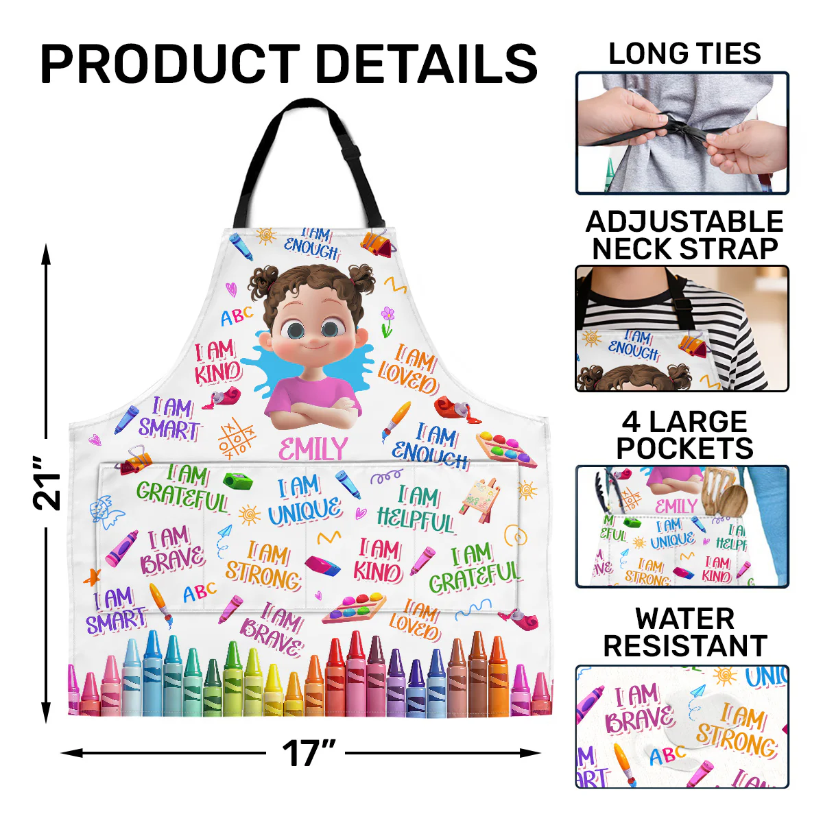 Kid's Art Affirmations - Personalized Kid Apron With Pocket - Image 5