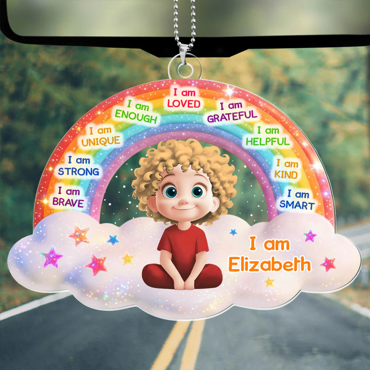 Kids Confidence Rainbow - Personalized Car Acrylic Hanging Ornament - Image 2