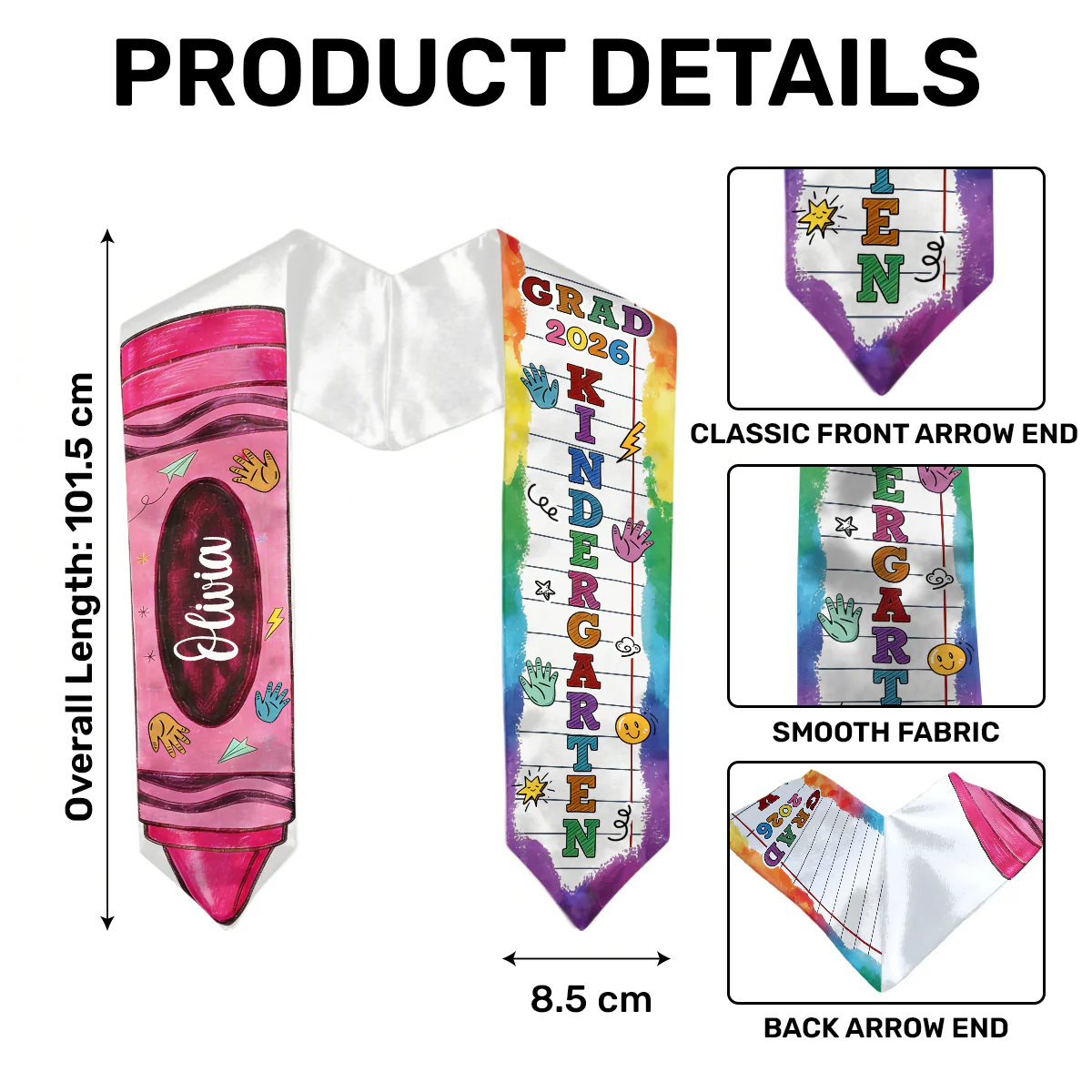 Kindergarten Class Of 2026 Boy Girl - Personalized Kid Graduation Stole - Image 6