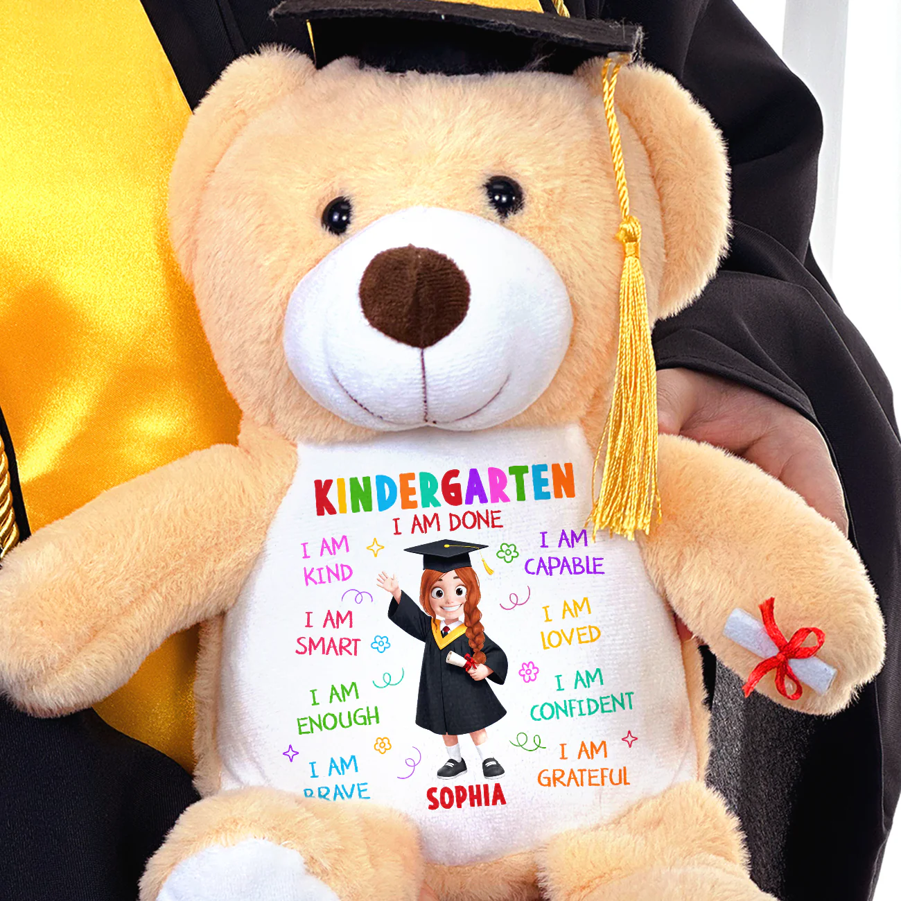 Kindergarten I Am Done - Personalized Graduation Teddy Bear - Image 2