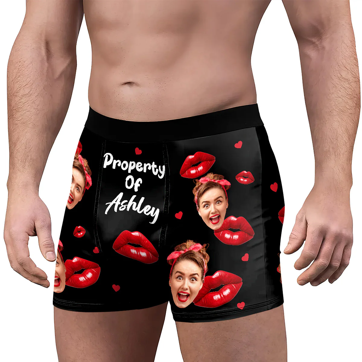 Kiss Lip Property of Wife - Personalized Men's Boxer Briefs - Image 3