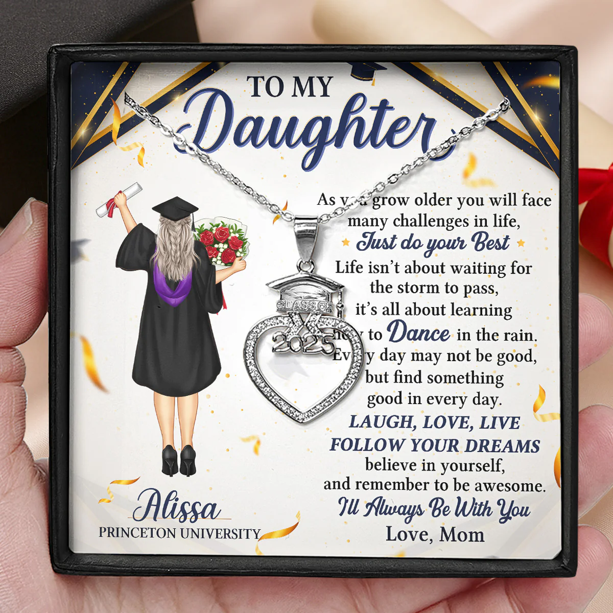 Laugh Love Follow Your Dreams - Personalized Grad Cap Heart Necklace With Box&Card - Image 3