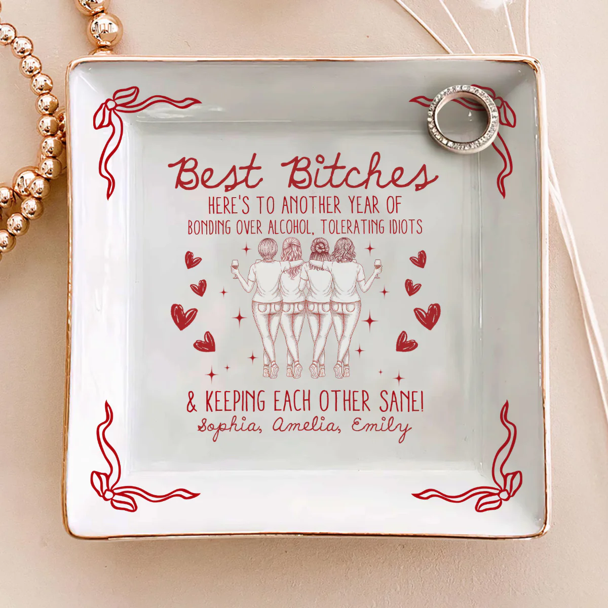 Laughing At Our Own Jokes - Personalized Ceramic Ring Dish Square
